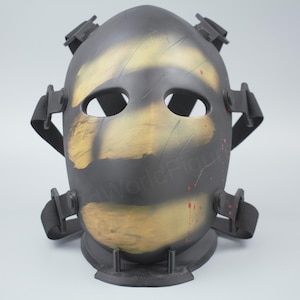 Tactical Skull Face Mask with Yellow Stripes – Wearable Cosplay & Airsoft Mask, Hand-Painted Horror Accessory