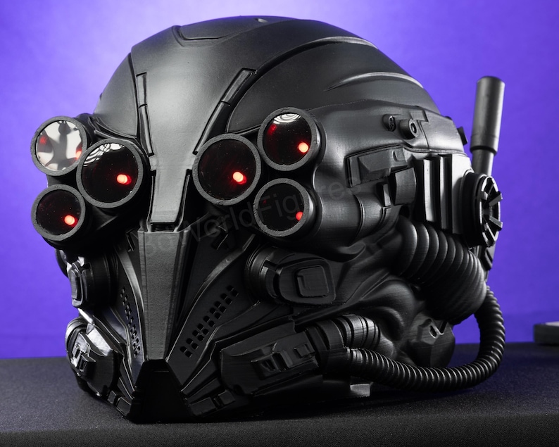 futuristic cyberpunk helmet black visor front view