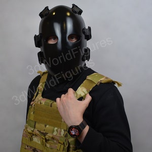 Hunter Mask – Black Tactical Face Mask – Wearable Cosplay Mask – Airsoft Helmet Style – Horror Costume Mask – Halloween LARP Gear image 3