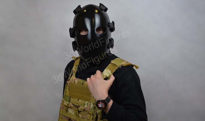 Hunter Mask – Black Tactical Face Mask – Wearable Cosplay Mask – Airsoft Helmet Style – Horror Costume Mask – Halloween LARP Gear image 3