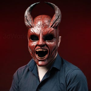 Devil Horn Mask – Oni Mask Horns – Horror Cosplay Mask – Scary Red Demon Mask – Creepy Halloween Mask – Fantasy Mask –  Handmade Horror Mask
