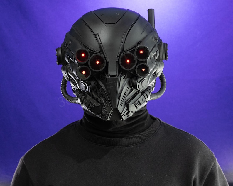sci fi combat helmet front visor detail