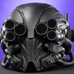 black dystopian armor helmet close side angle