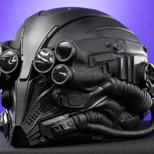 futuristic black helmet with layered visor elements