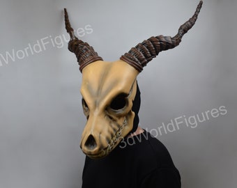 Dämonen Schädel Maske mit Hörner - 3D Gedrucktes, Handbemaltes Halloween oder Cosplay Kostüm - Fantasy Horror Helm Dekor