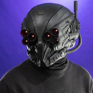 cyberpunk black helmet futuristic tactical design