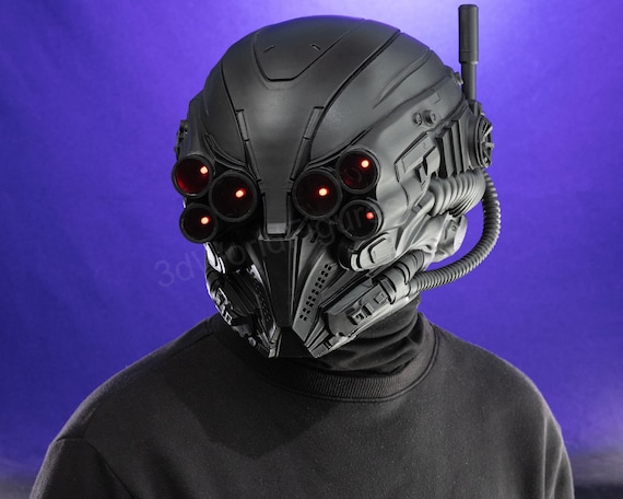 Cyberpunk Black Helmet – Futuristic Tactical Sci-Fi Helmet – Dystopian Soldier Visor – Tech Warrior Cosplay Helmet – Airsoft Helmet
