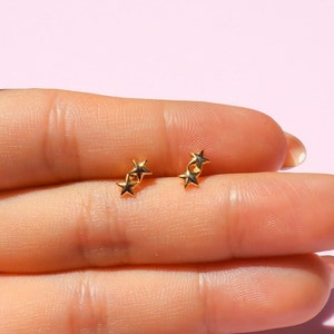 Tiny Double Star Earrings, Astrology Horoscope Dainty Minimal, Christmas Birthday Gift, Valentines Gift
