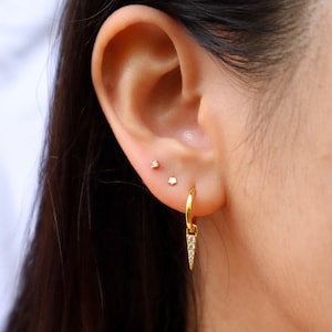 Pave Spike Huggie/ Pave, Gold Earring, Dainty, Modern, Minimal, Christmas, Birthday Gift, Valentines