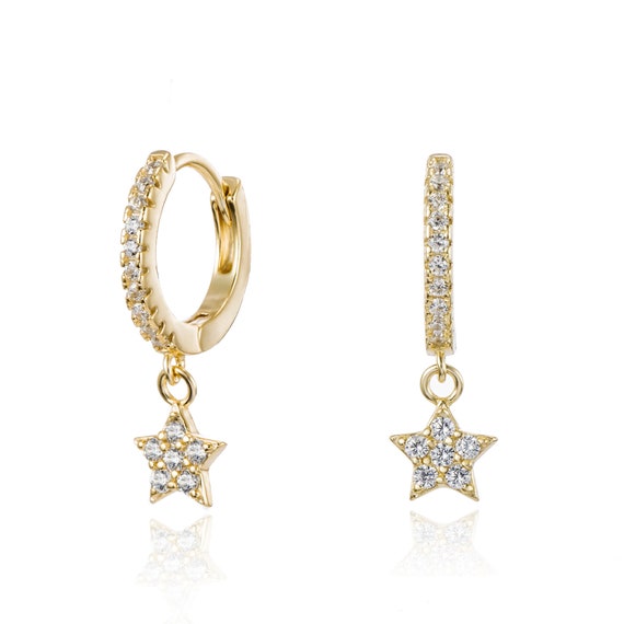 ピアス Pave Star Earrings #4111 Dainty Pave Star Huggie/ Small Star, Moon, Astrology, Tiny