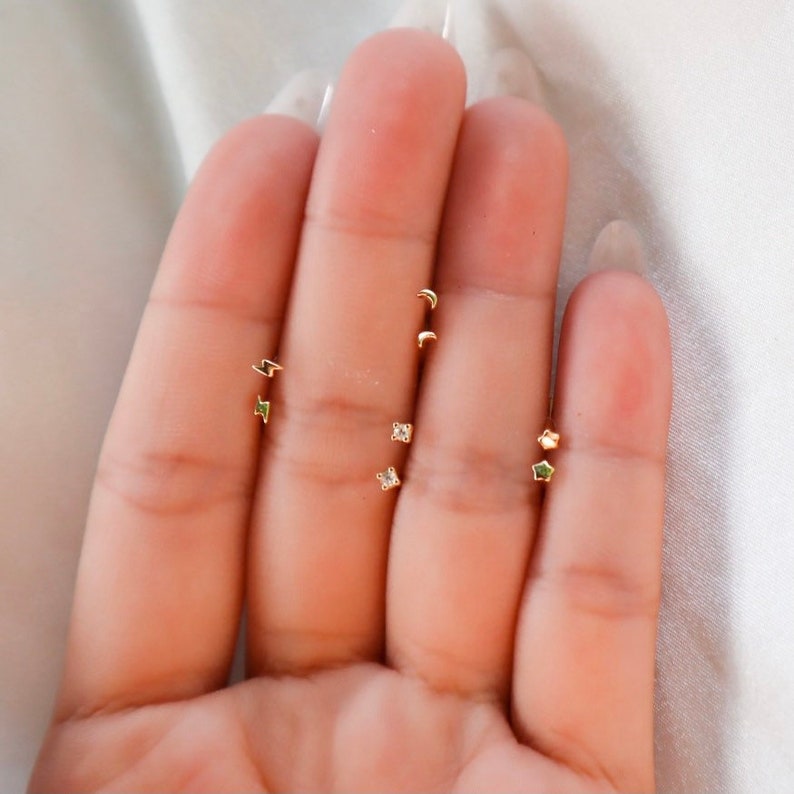 Dainty Tiny Diamond Earring/ Pave, Earring, tiny, dainty, modern, minimal, cute, christmas, mini, small, birthday, gift, Valentines Gift image 3