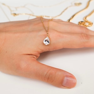 Pear Drop Diamond Necklace/ Pendant, Gold Necklace, Dainty, Modern, Minimal, Christmas, Birthday Gift, Valentines, Teardrop