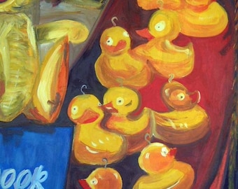 Fairground print on canvas. Hook a duck!