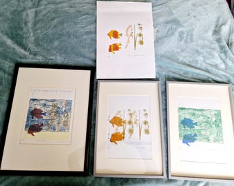 A selection of 4 etching/screen prints bundle! Includes, Herringbone. Copper plate etching, with screen printed fish and hand embellished,