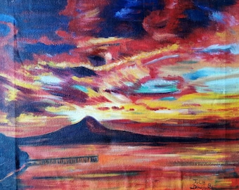 Mountain sunset, oil on canvas