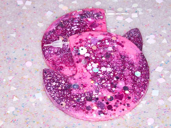 Oversized Pink Glitter Circle Hoop Earrings