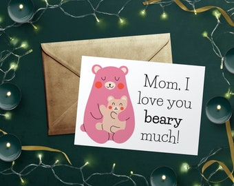 De l'enfant à la carte de fête des mères imprimable de maman | Jeu de mots de dessin animé drôle d'ours mignon | Anniversaire | Carte de vœux intérieure vierge numérique 5 x 7