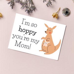 Carte de fête des mères imprimable | Jeu de mots de dessin animé drôle de kangourou mignon | Anniversaire pour maman | Carte de vœux intérieure vierge numérique 5 x 7