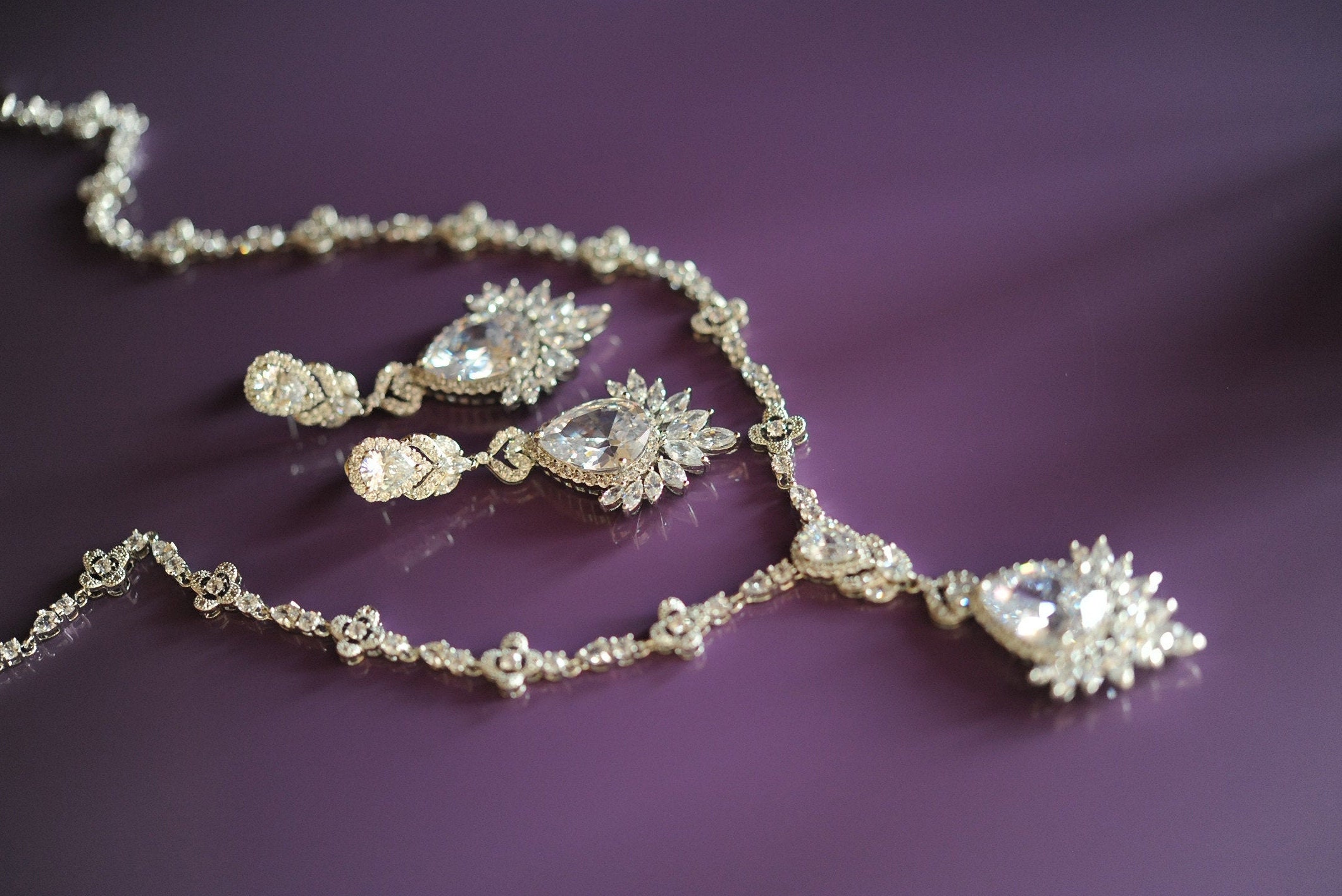 Silver Bridal Jewellery Set With Crystals for Bride Wedding - Etsy