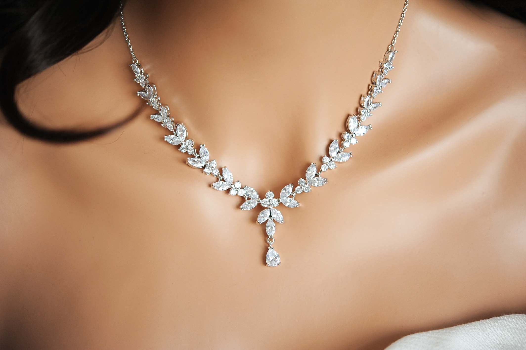 Silver Prom Necklace Bridal Crystal Necklace for Bride Etsy