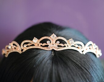 Rose Gold Wedding Tiara for Bride, Rose Gold Bridal Crown, Gold Delicate Diadem, Bridal Tiara, Bridal Hair Accessories, Petite Headpiece