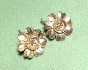 Handmade sterling flower earrings with unusual backs