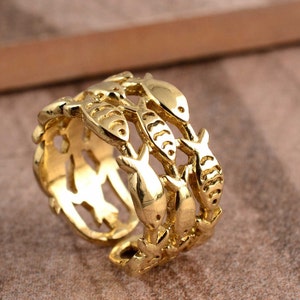 House of golden fish- School Fish Ring - Swimming Fish -  Animal Ring for Ocean Lovers - Beach Sea Ring -open ring, Christmas ring.