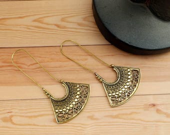 Gold Fan Dangle Earrings: Boho Statement Jewelry girl s