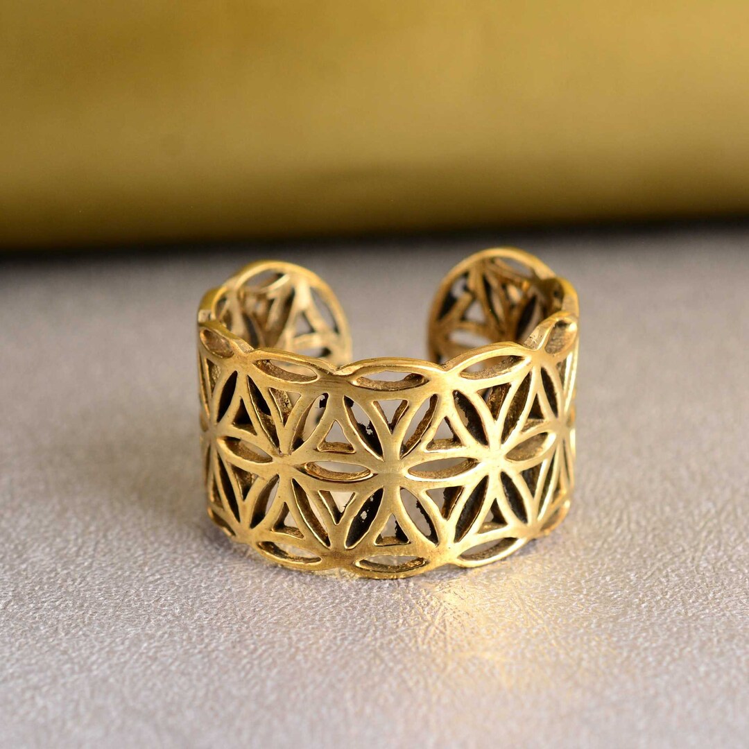 Sacred Geometry Ring, Flower of Life, Brass Filigree Ring, Nature ...
