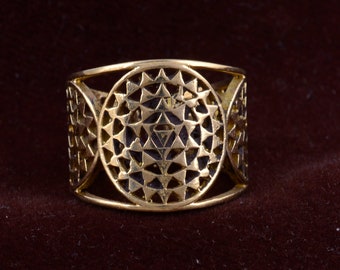 Sri Yantra Ring, Harmony Adjustable Ring, Sacred Geometry Symbol, Yoga jewelry, Spiritual Jewelry, Cuff Ring.