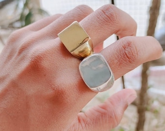 Anillo de sello rectangular, anillo cuadrado de oro, regalo personalizado