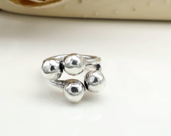 Handmade Silver Ball Ring: Chunky Geometric Brass Cuff