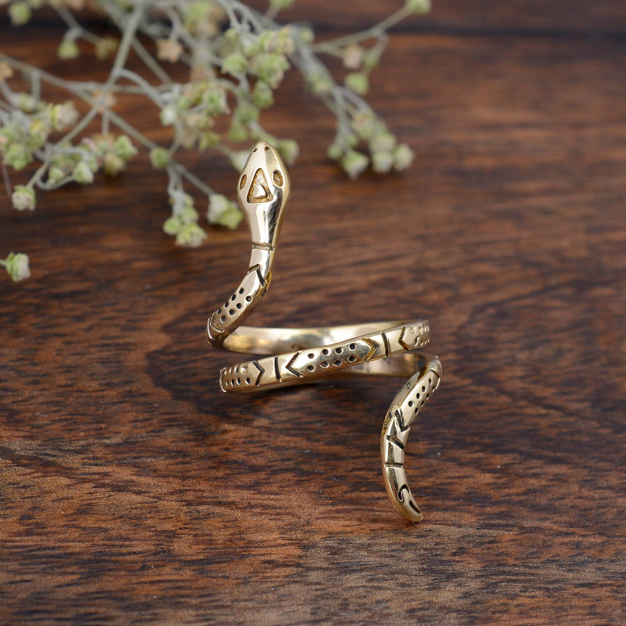 Snake Brass Ring Serpent Brass Ring Statement Ring Wrap Etsy