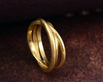 Gold Brass Love Knot Ring, Celtic Double Ring