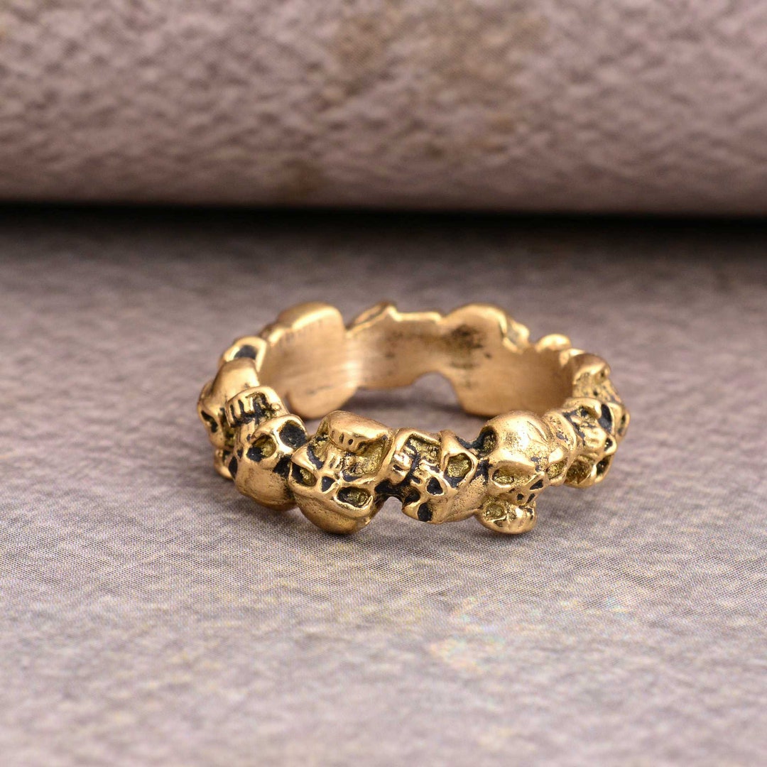 Gold Band of Skulls, Skeleton Skull Ring, Skull Head Ring, Punk Skull ...