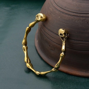 Skull Bones Bracelet, Two skulls bracelet, Gold skulls cuff, Double skull jewelry Adjustable bracelet Double skull bracelet gift for her.