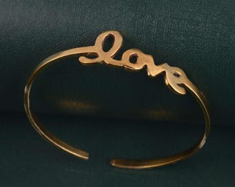 Dainty Brass Love Cuff Bracelet: Rustic Couple Jewelry, gift for her