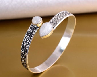 Silber Mondstein Armmanschette, verstellbar Boho Tribal Schmuck