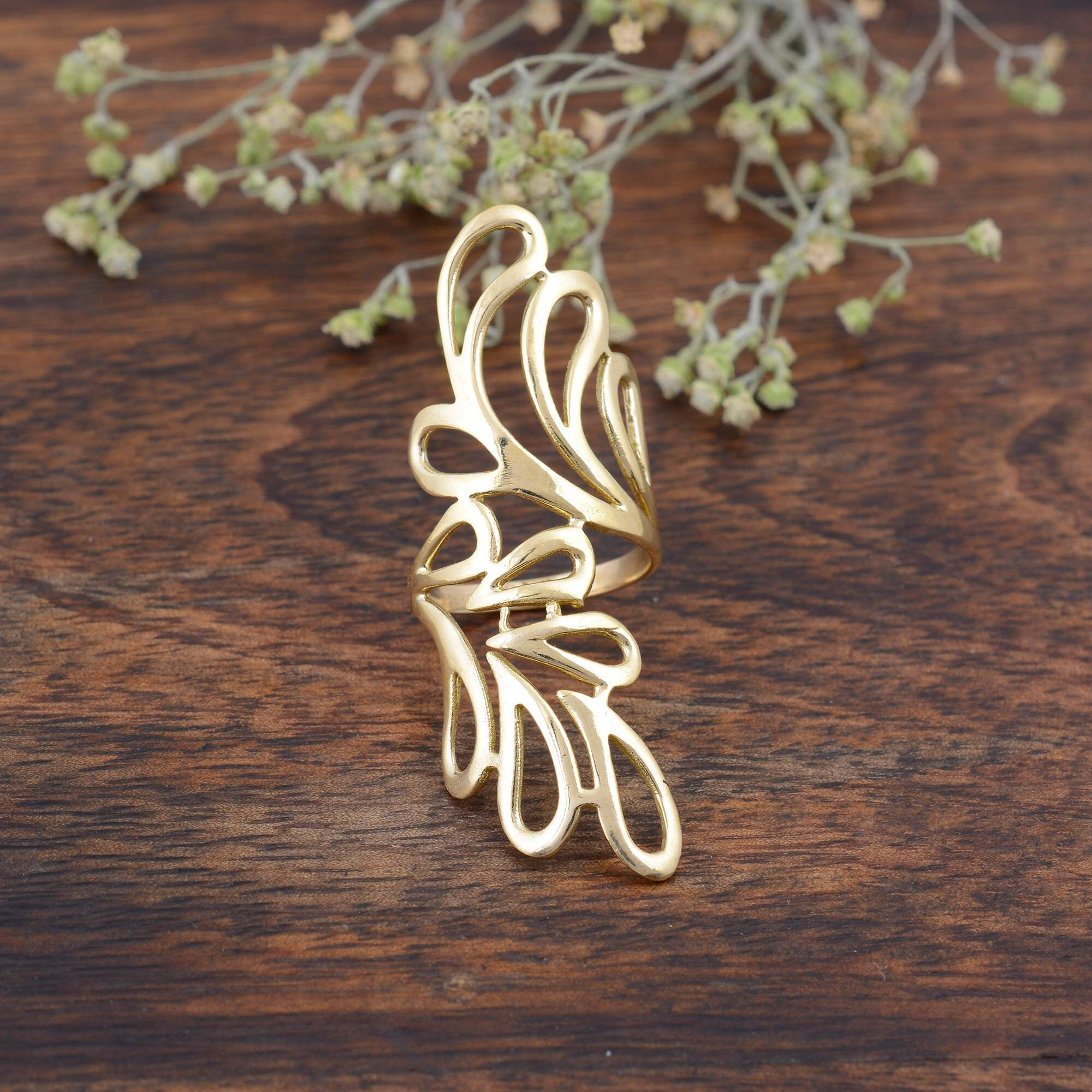 Gold Leaf Ring Brass Ring Leaf Wrap Ring Minimalist Ring Etsy