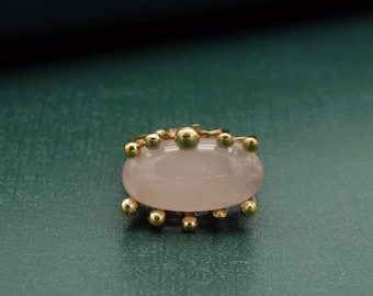 Pink Rose Quartz Ring, Gold Gemstone Ring