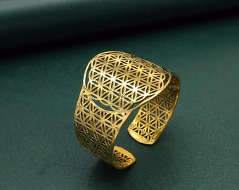 Pulseira Semente da Vida Dourada, Bracelete de Geometria Sagrada