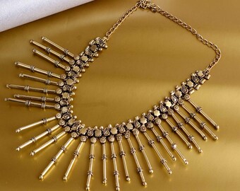 Punk spiked choker, Pendulum spike necklace,  Vintage Costume Jewelry,  Gold Tone,  Pointy, women's Jewelry.