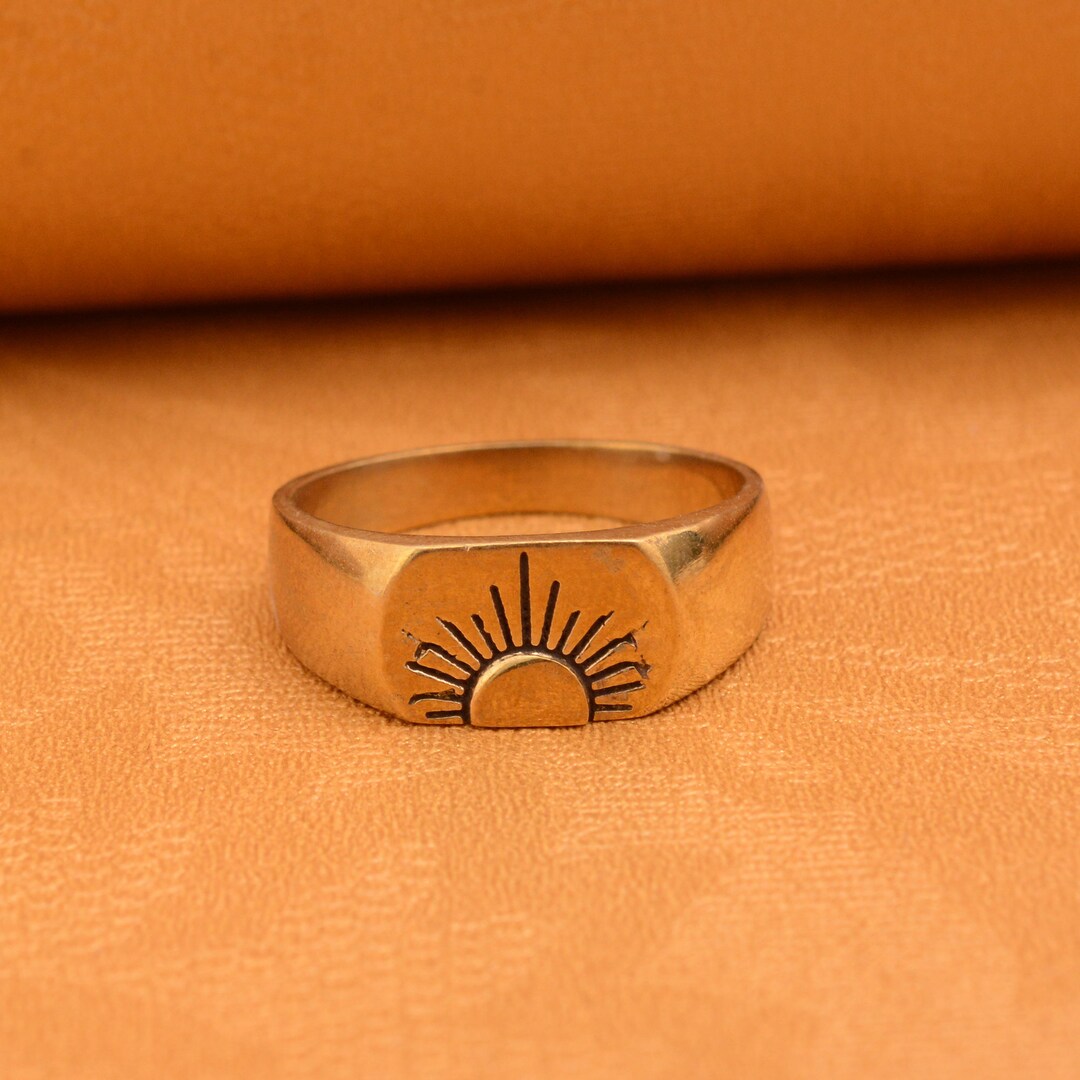 Brass Signet Sun Ring, Engraved Ring, Gift for Man, Celestial Sun ...