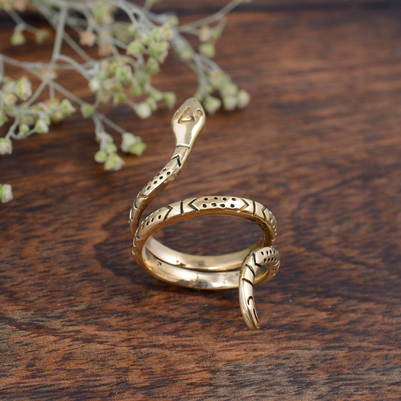 Snake Brass Ring Serpent Brass Ring Statement Ring Wrap Etsy