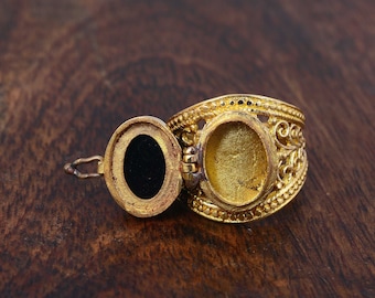 Black Obsidian Brass Poison Ring, Boho Pill Box