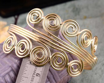 Brass Upper Arm Cuff: Handmade Spiral Bangle, Ethnic Style