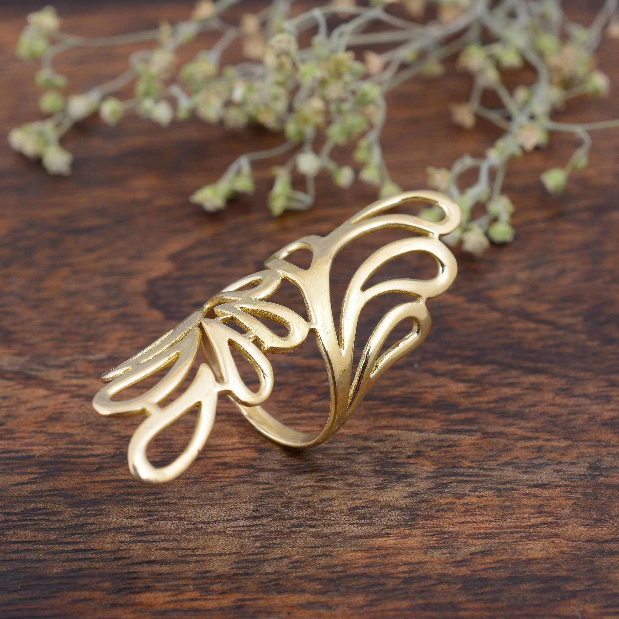 Gold Leaf Ring Brass Ring Leaf Wrap Ring Minimalist Ring Etsy