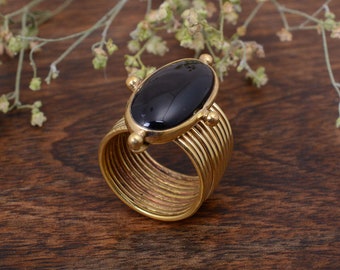 Natural Obsidian Ring, Gemstone Statement Ring, Rings for Women, Handmade Ring, Gift For Her, Halloween Ring, gift for woman
