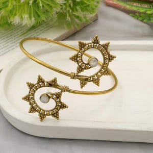 Moonstone Brass Upper Arm cuff, Spiral Beaded Armlets.