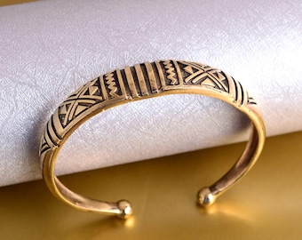 Geometric Brass Cuff Bracelet, Statement Women's Tuareg Jewelry.